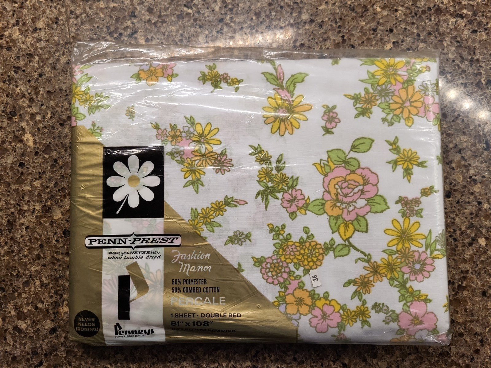 Penneys Fashion Manor Double Sheet Floral Percale Penn-Prest 81x108 New Vintage