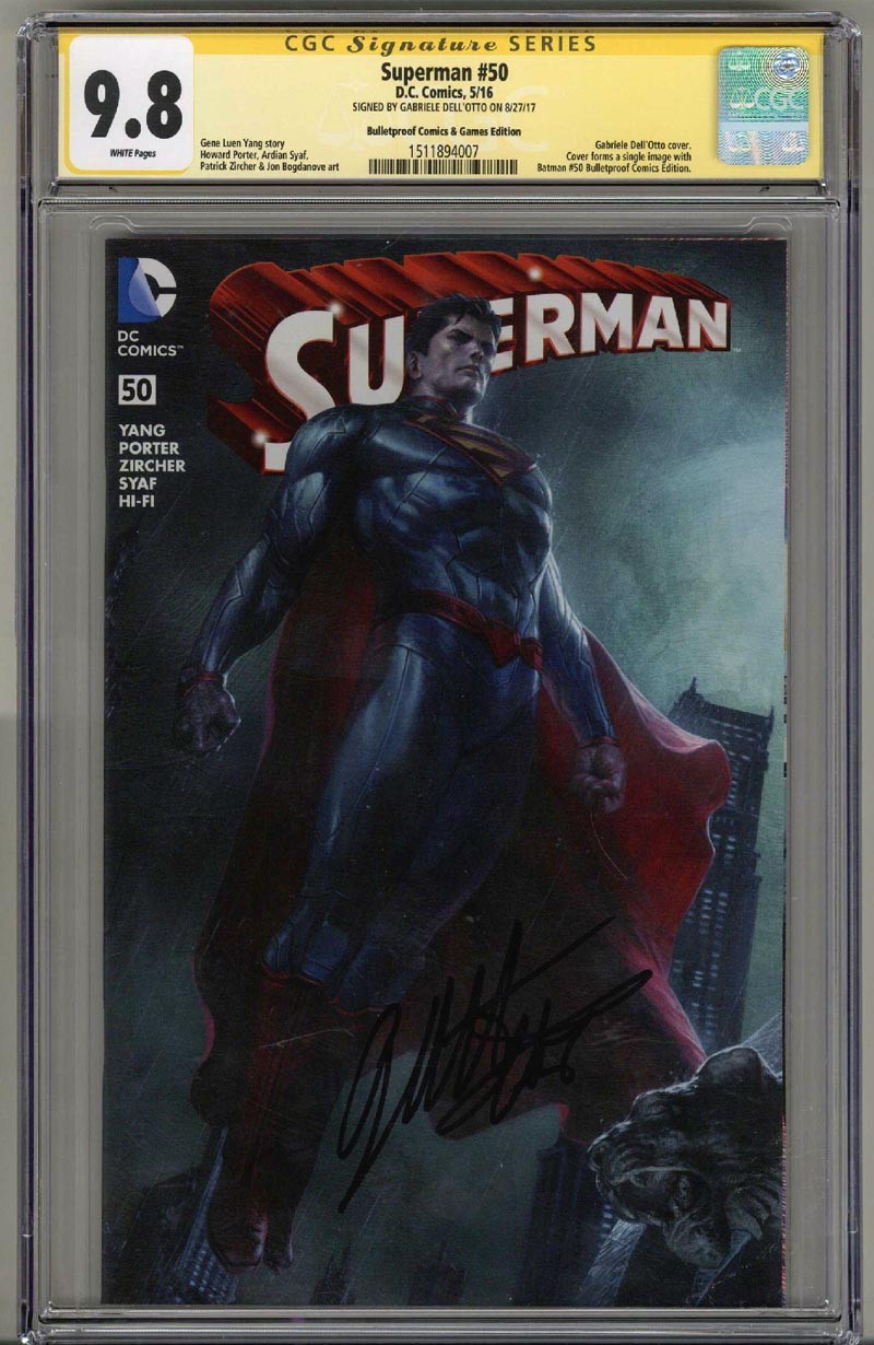 SUPERMAN #50 CGC 9.8 SS SIGNED GABRIELE DELL\'OTTO BULLETPROOF VARIANT LOW POP 9