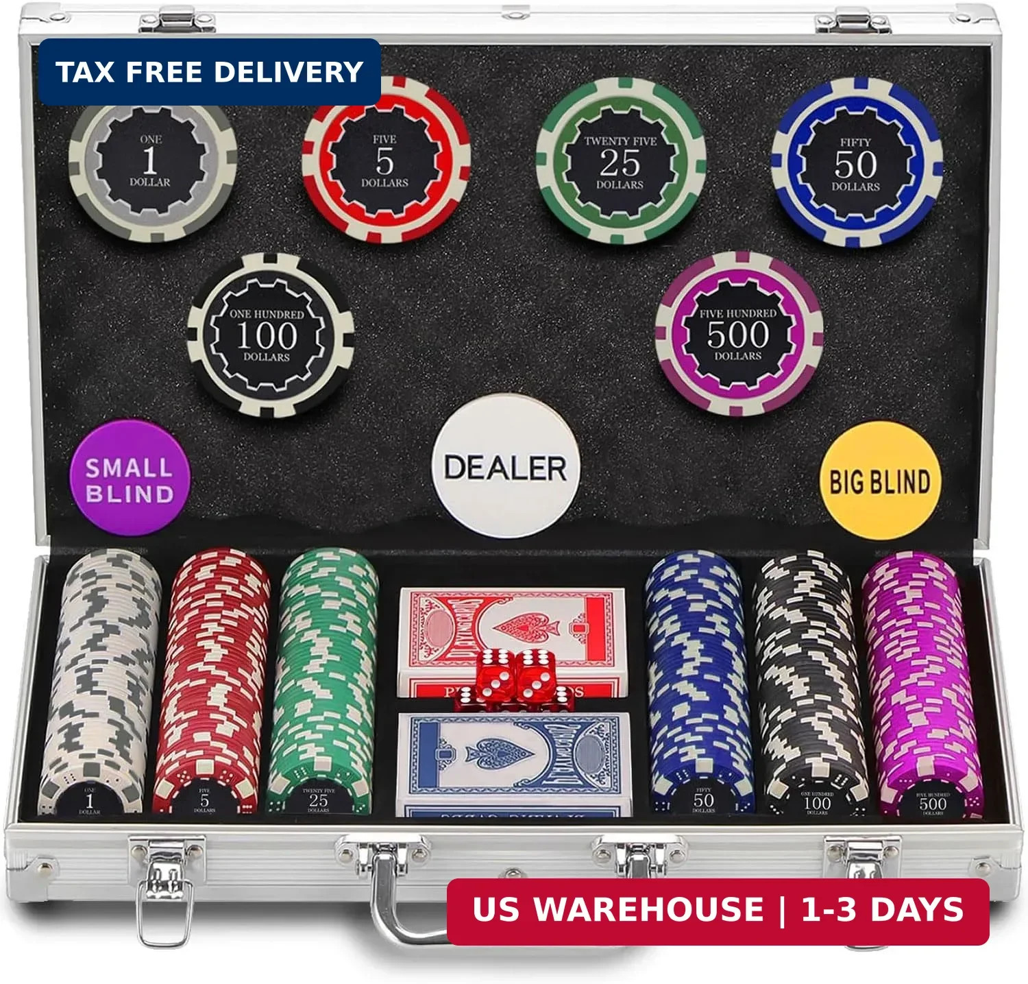 300PCS Chips Professional Poker Chip Set with Aluminum Case, 11.5 Gram Composite