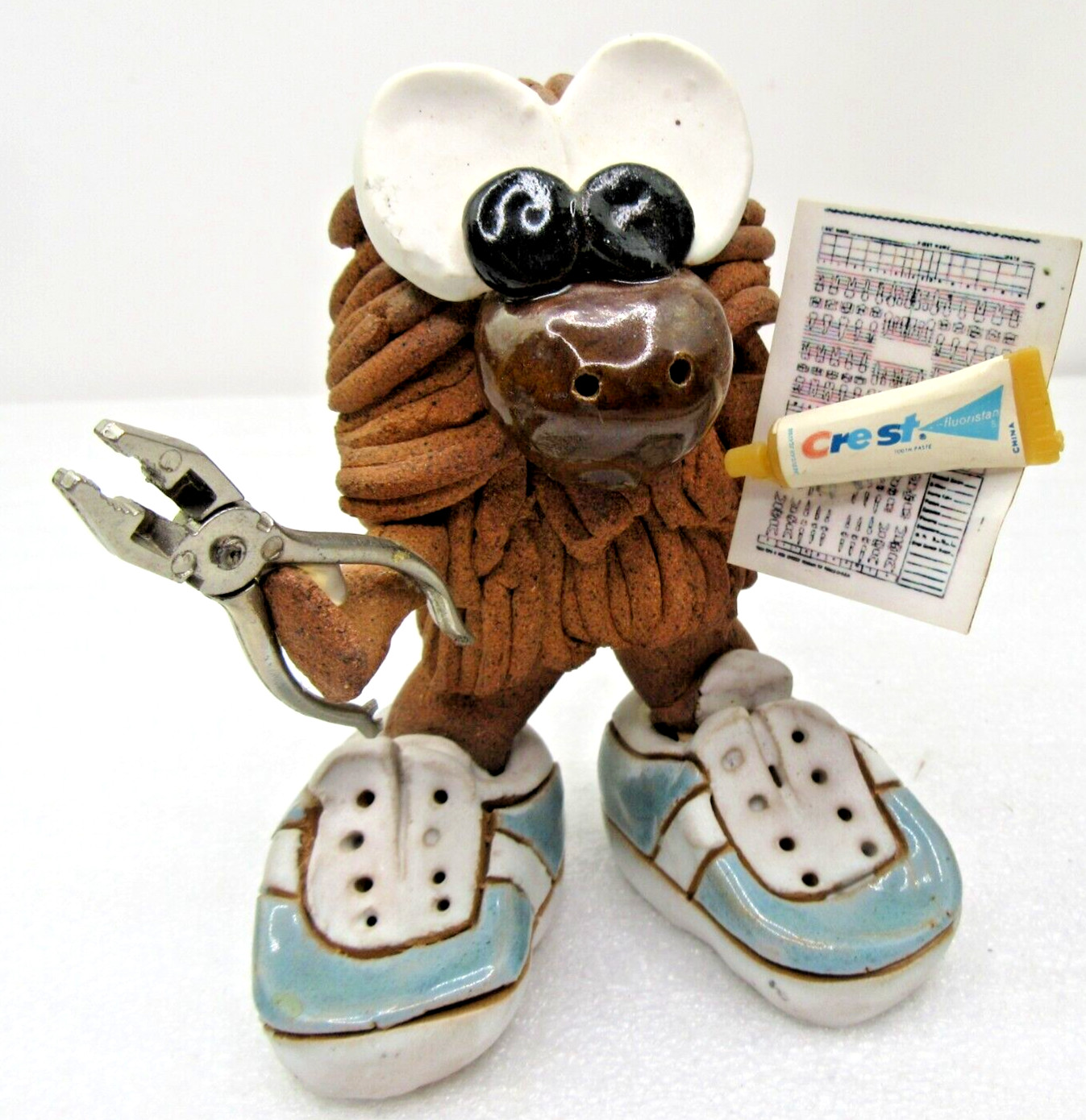 vintage HARRIE Clay DENTIST figurine handmade Indiana folk artist 1980\'s DDS doc