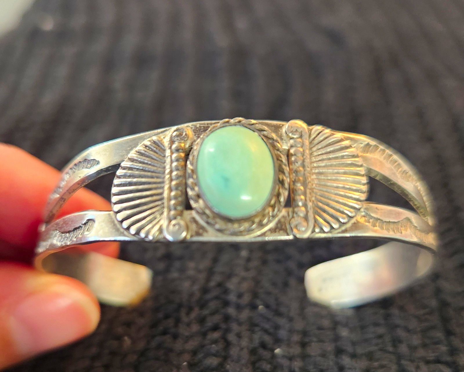 Vintage 1930s Navajo Coin Silver Turquoise Split Shank Cuff Bracelet 14g