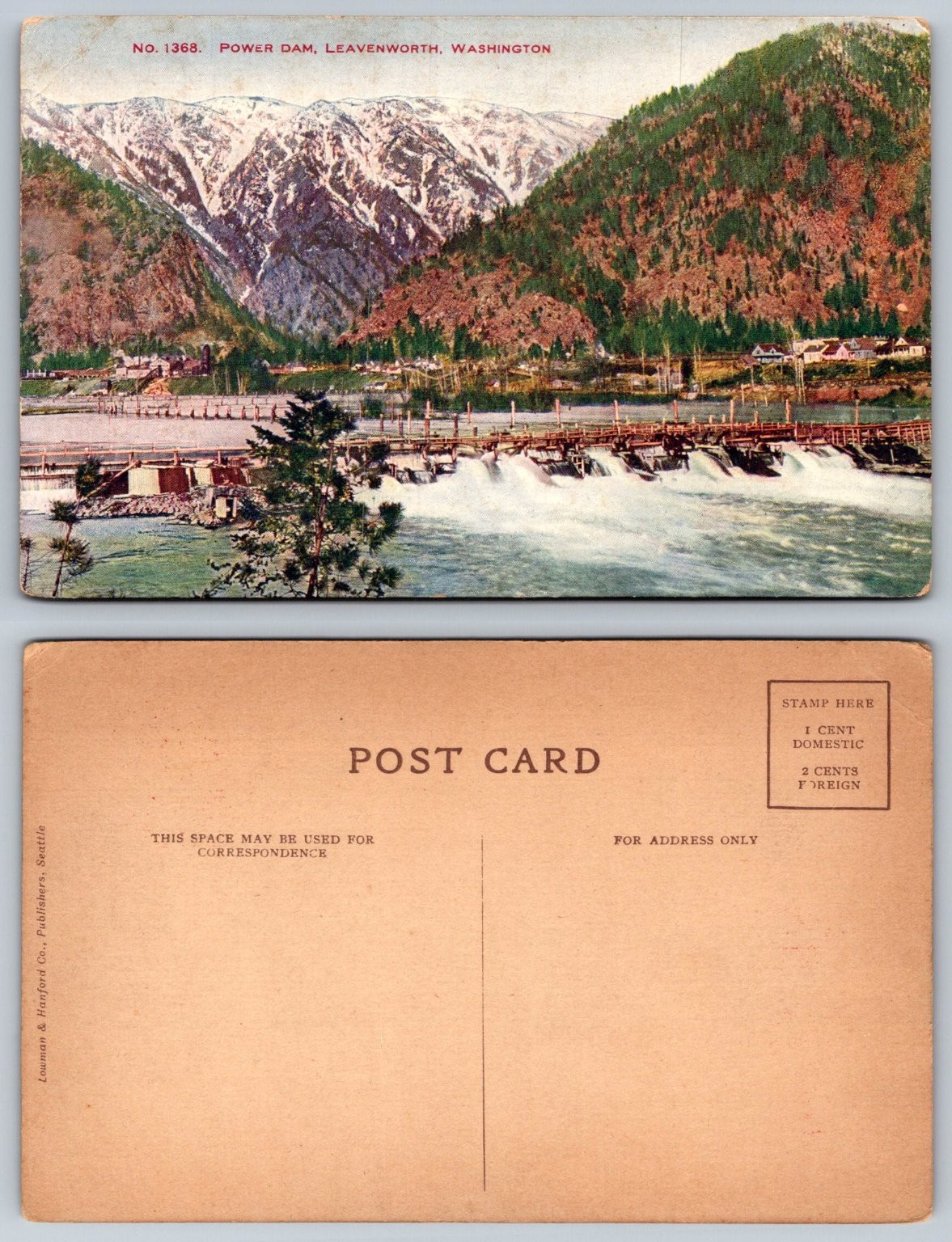 Vintage Leavenworth WA Power Dam Postcard, Lowman & Hanford Co., c. 1910s