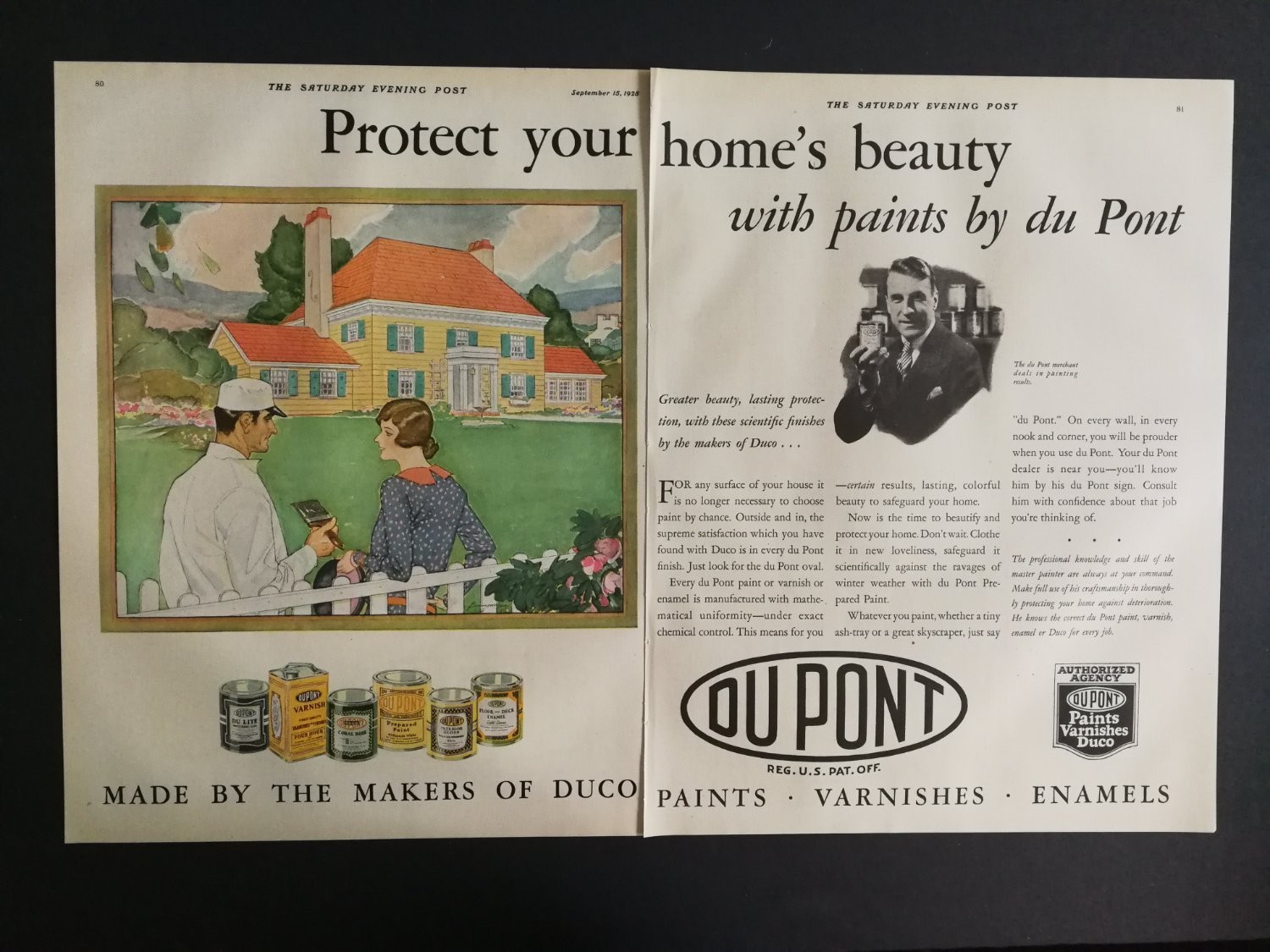Vintage 1928 DuPont Paint 2 Page Print Ad Duco Varnish Advertisement