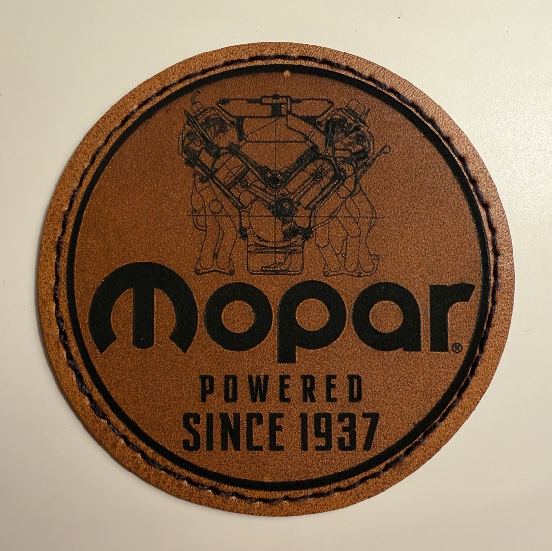 Mopar Powered Since 1937 Antique Ad Iron on Leather  Patch 2.5” Custom