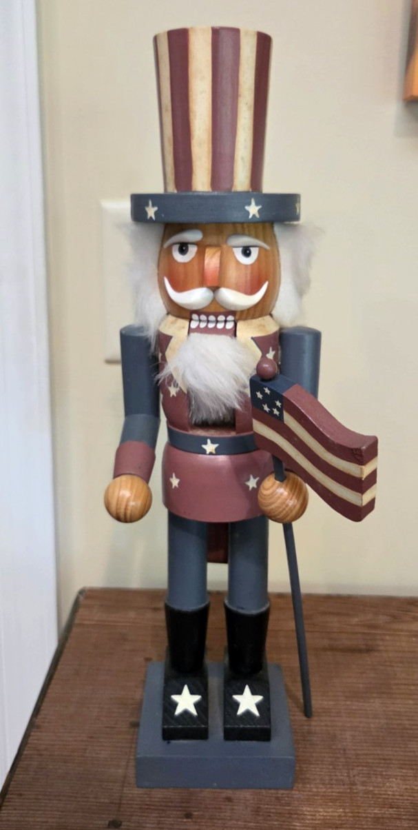 Uncle Sam Christmas Wood Nutcracker Patriotic USA Flag 15