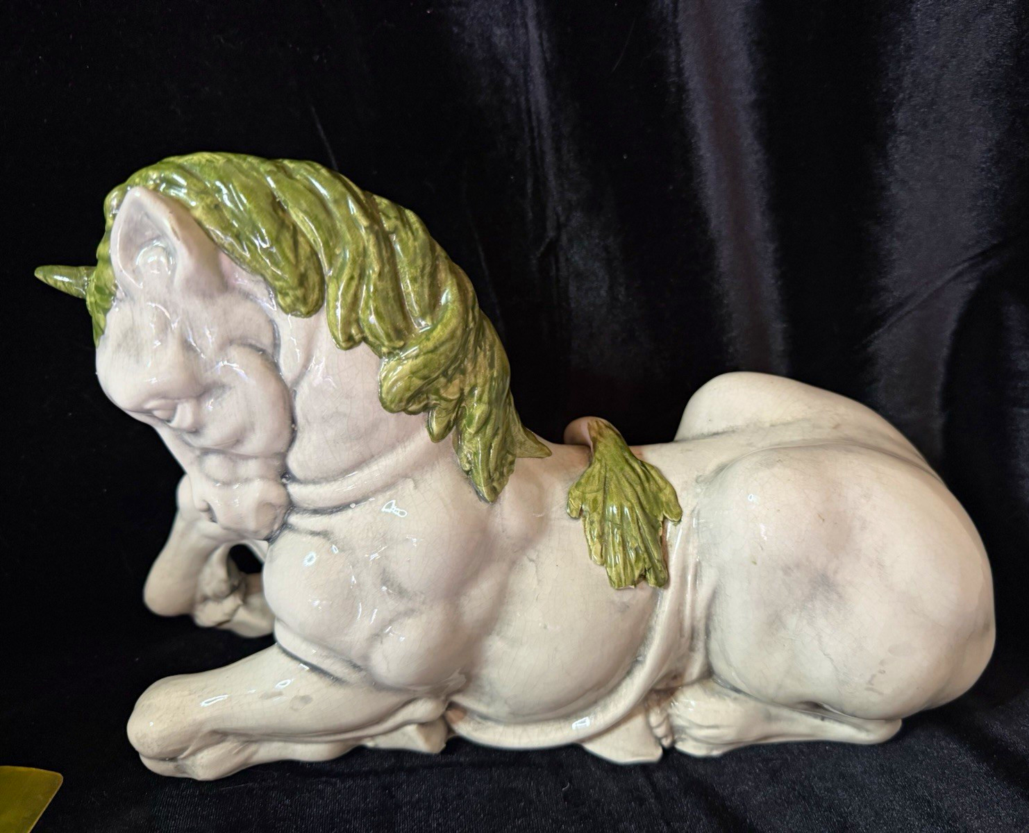 Vintage Italian Studio Ceramic Unicorn Figu Hand Painted Gray Green Italy 105/40