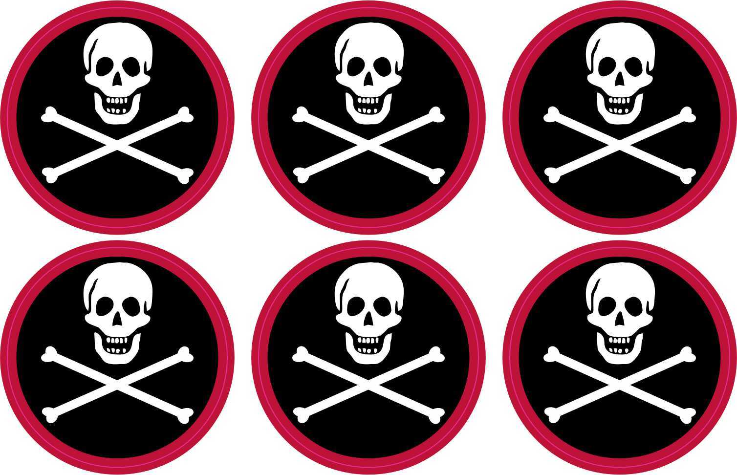 1.5in x 1.5in Red Border Jolly Roger Vinyl Stickers Car Vehicle Decals