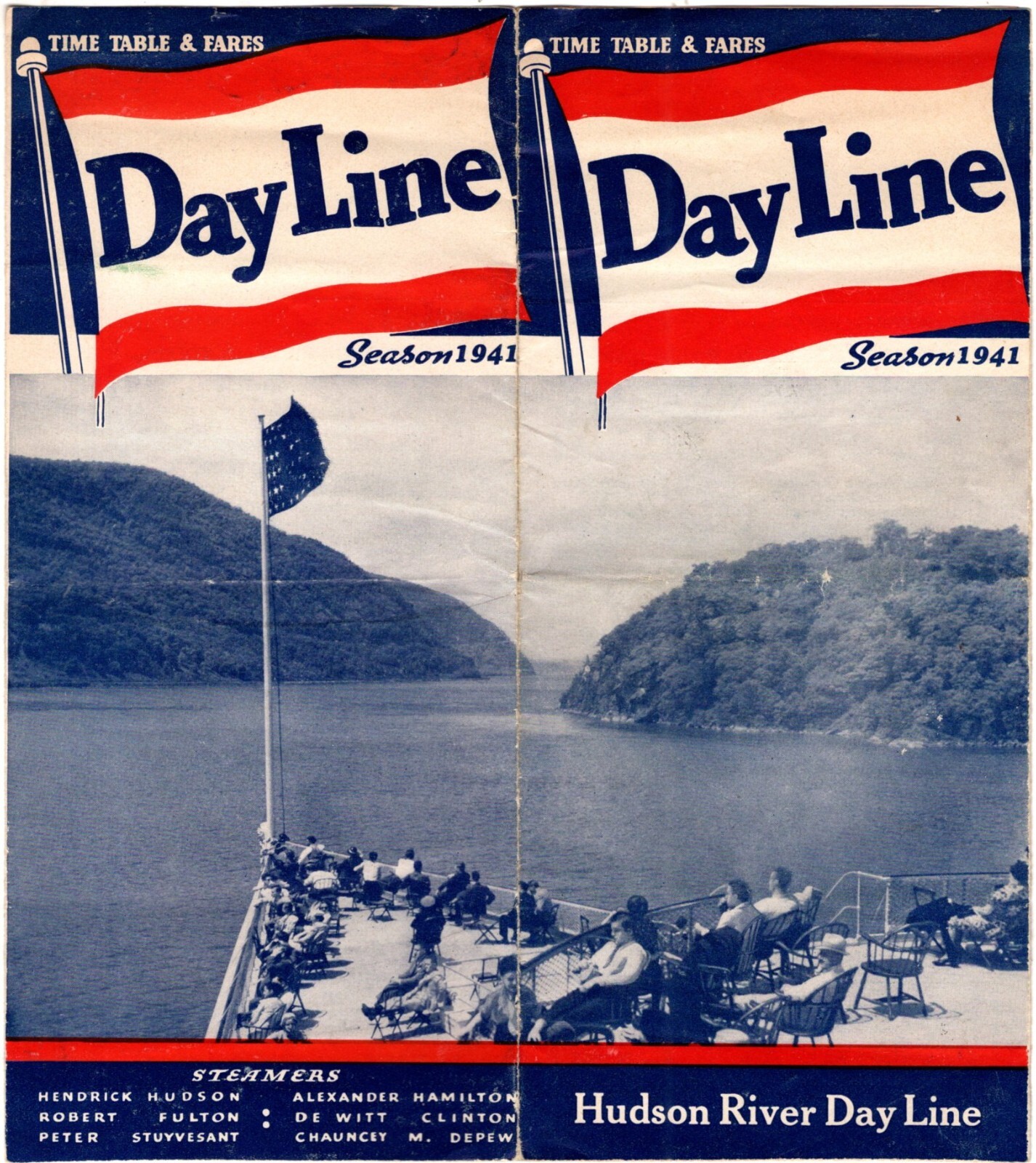 Hudson River Day Line Time Table & Fares Brochure, Photo Vignettes, 1941, w/ map