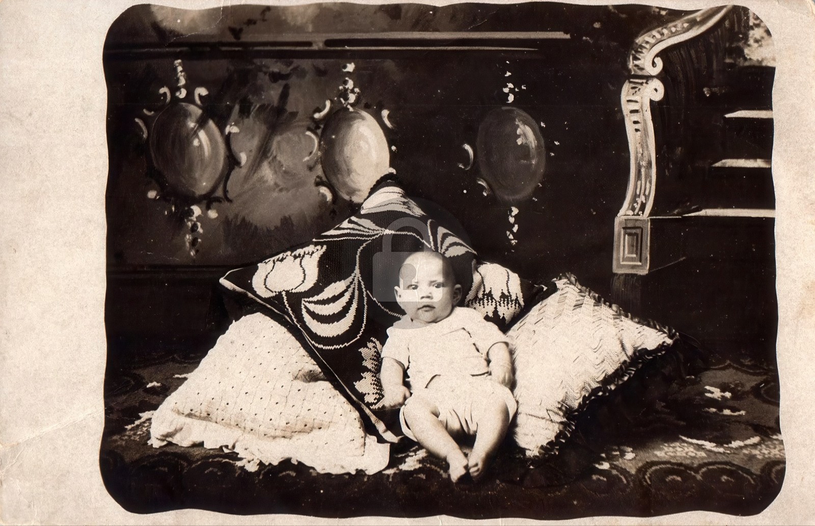 c1910's Cute Baby Pillow Studio La Crosse KS Kansas RPPC Photo Postcard COPY