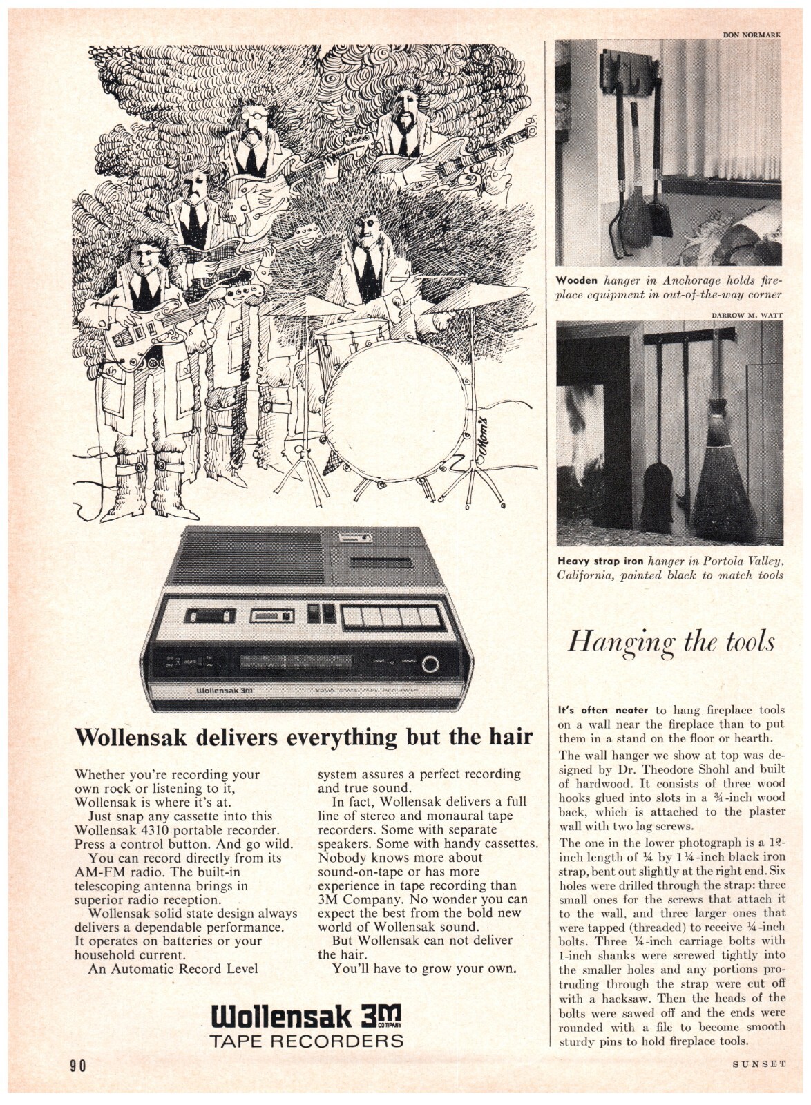 1969 3M Wollensak Print Ad, Tape Recorders Deliver Everything But Hair 60\'s Band