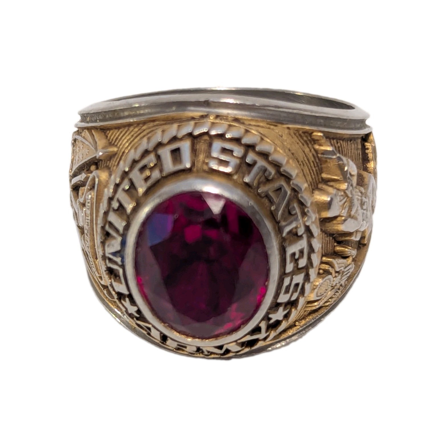 VINTAGE - U.S. ARMY Military RED Stone Ring Size 10.75- ALPHA BRAND