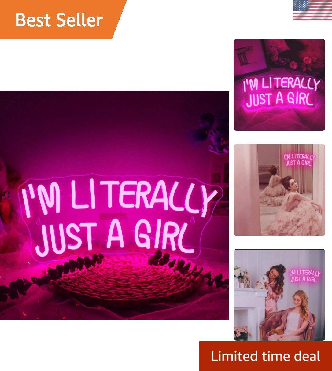 I'M Literally Just A Girl Neon Sign Pink Led Sign Led Neon Light for Wall Dec...