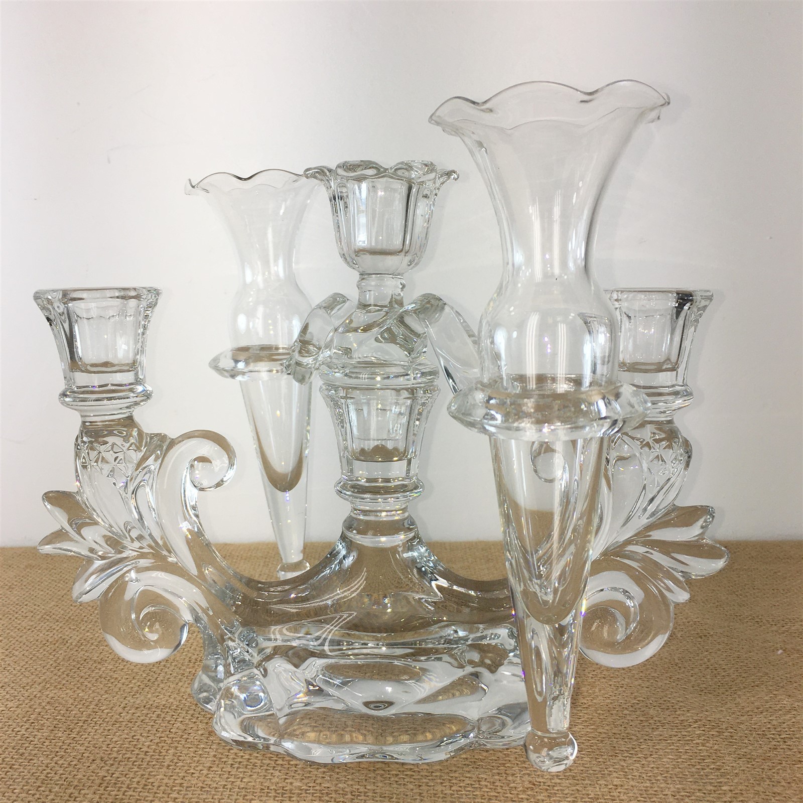 Vintage Glass Candelabra Glass Epergne Bud Vase Candle Holder10.5 X 6.25