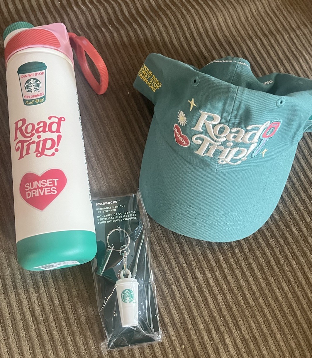 Starbucks x Dandy Road Trip Lot Water bottle, Hat & Lid Stopper 2026 3 Items NEW