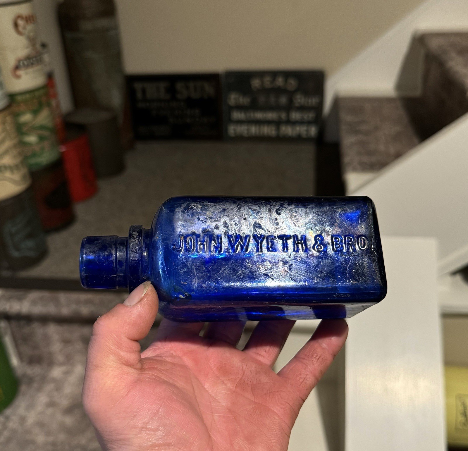 John Wyeth & Bro Cobalt Blue Dosage Style Medicine Bottle Philadelphia PA 1920s