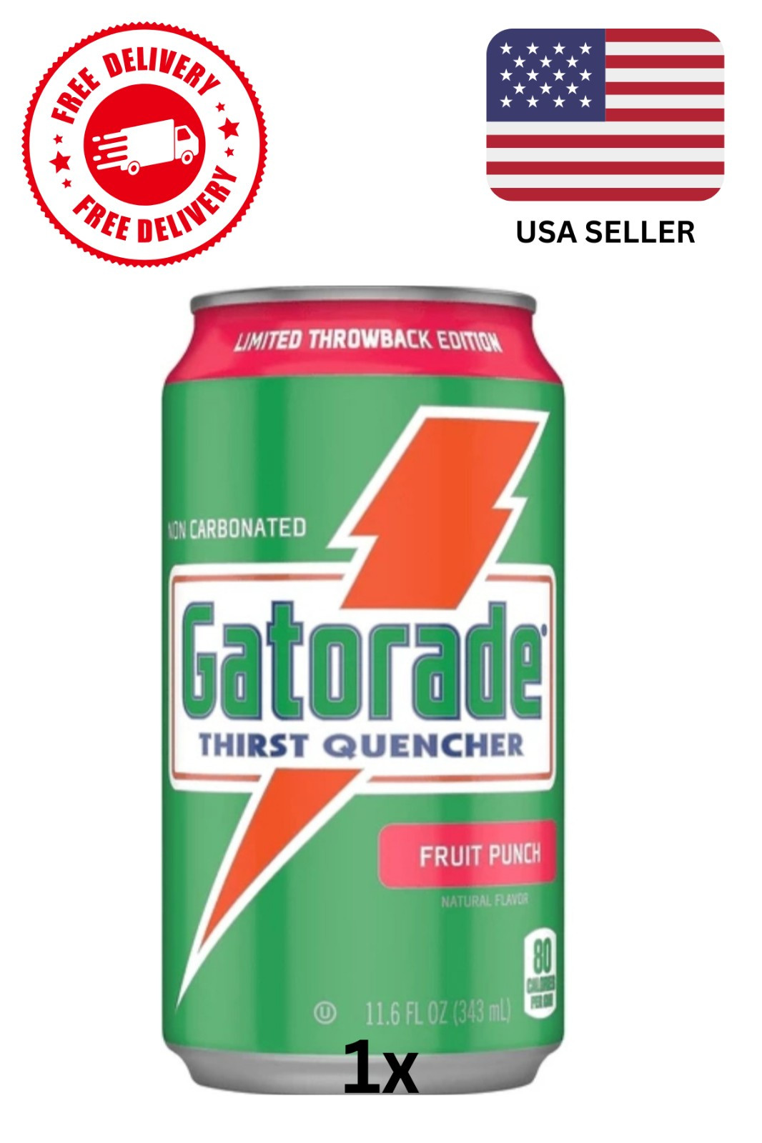 1x Limited Edition Throw Back Gatorade Fruit Punch Can Unopened, RARE, 