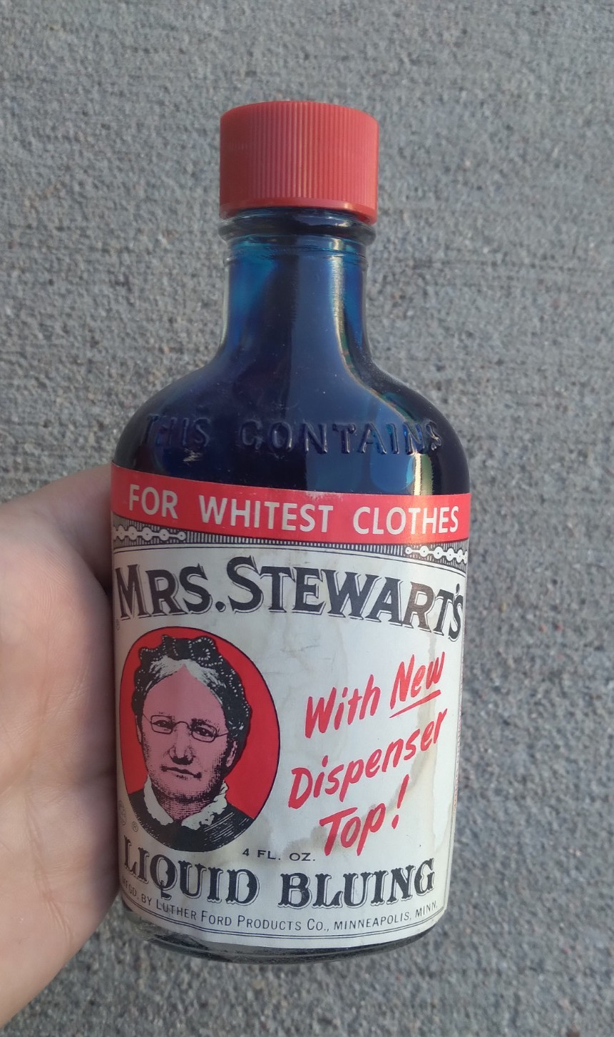 Vintage Mrs Stewart's Liquid Bluing Bottle FULL