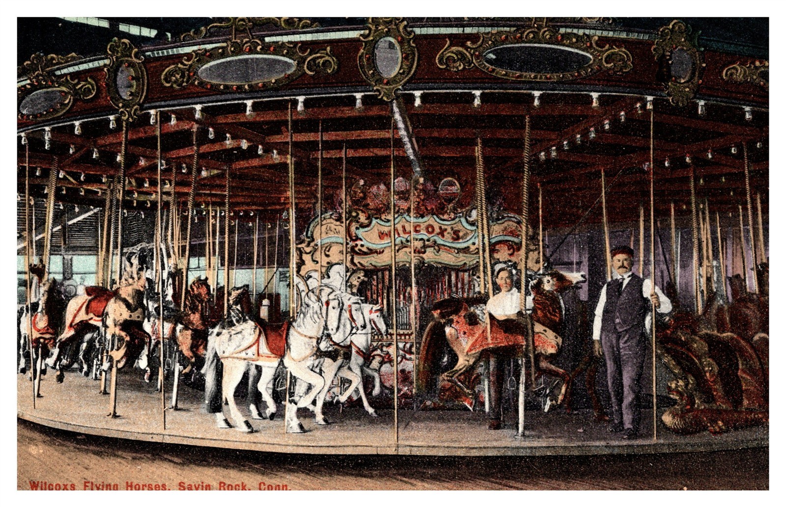 Merry Go Round Wilcoxs Flying Horses Savin Rock CT C1910s Postcard AG26