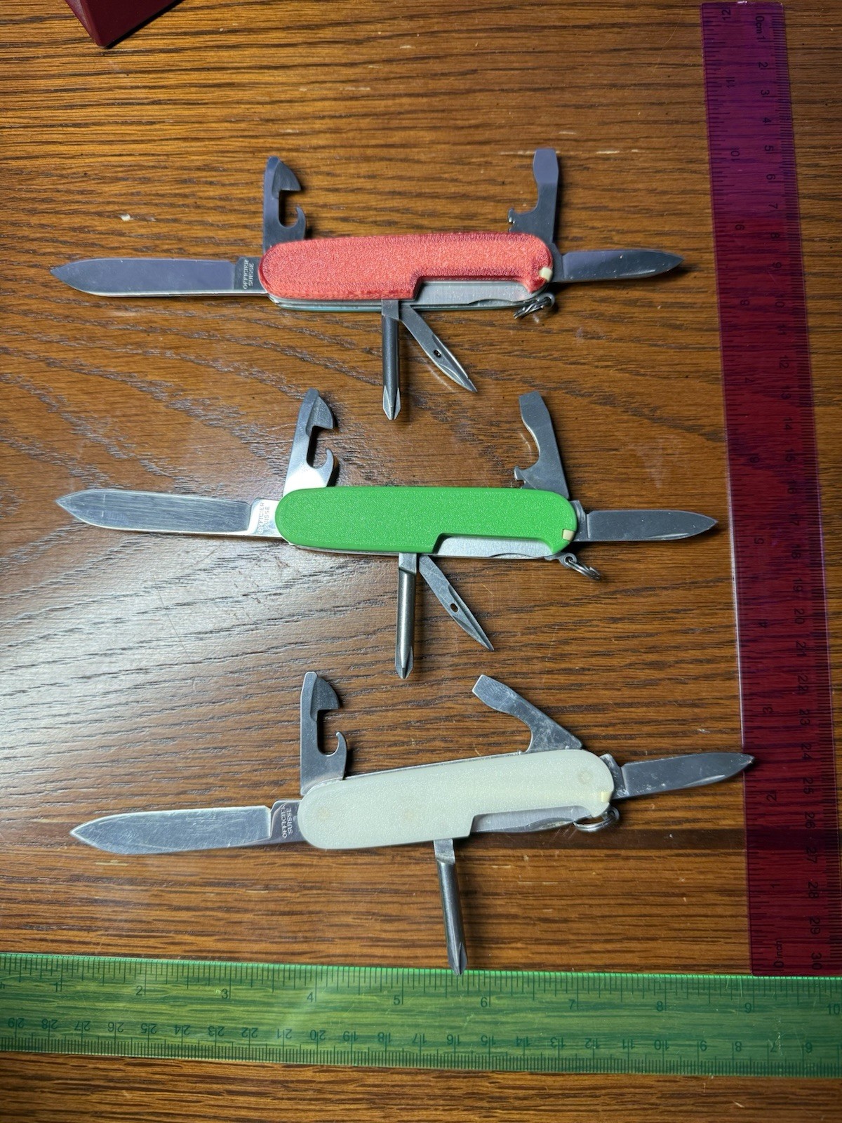 Lot Of (3) Tinker Swiss Army Knife Victornox Genuine, Green, Purple,white, Blue