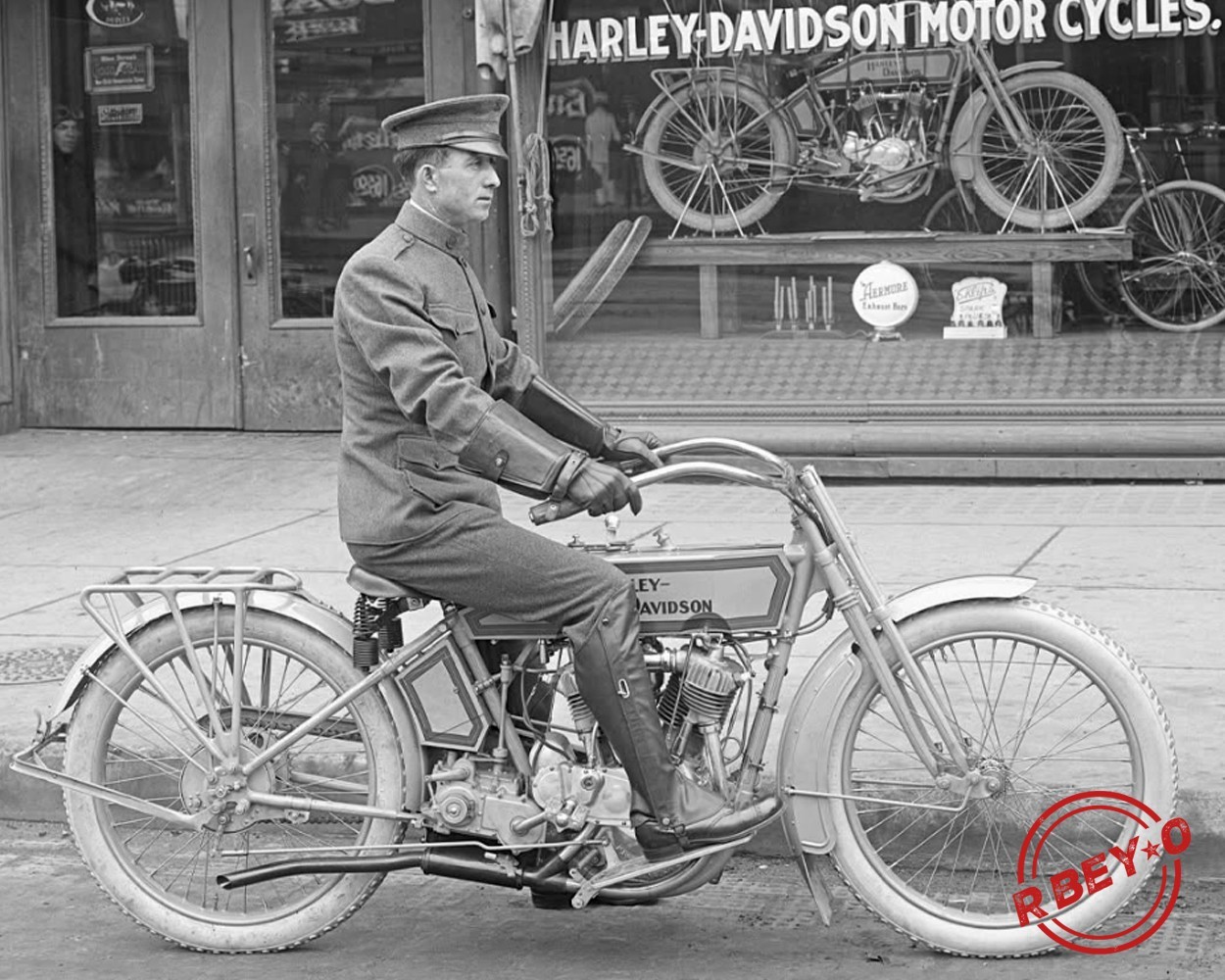Vintage Harley Davidson Motorcycle 8x10 Photo Reprint Military Uniform 1910s