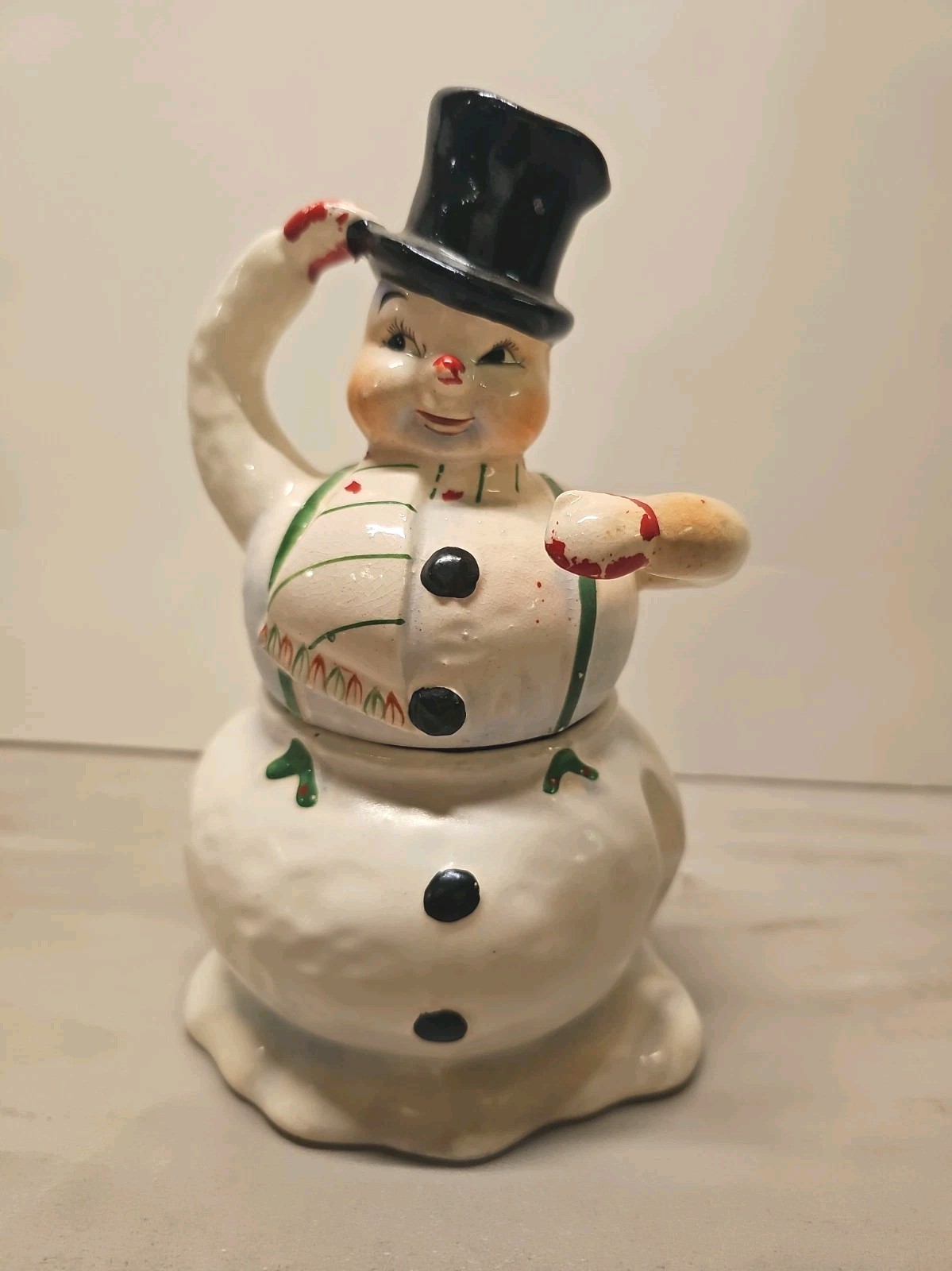 Vintage MCM Christmas Napco Stackable Creamer Sugar Snowman NO SHOVEL 