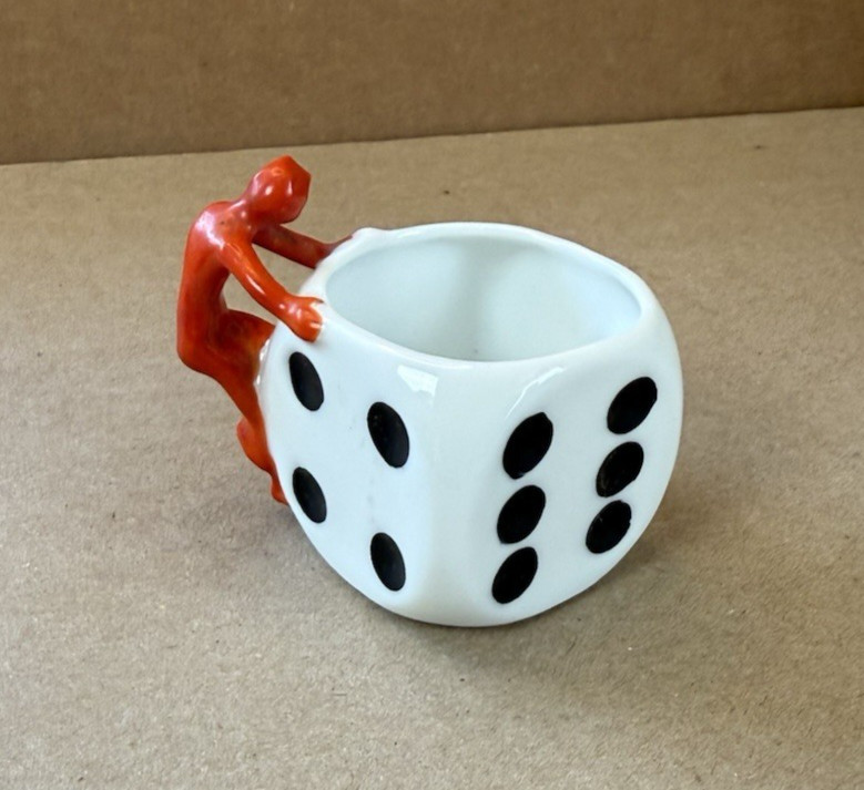ROYAL BAYREUTH Devil & Dice Porcelain Demitasse Cup / Toothpick Bavaria Germany