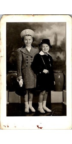 1940s Girls' Tweed Coats Studio Photograph Necker Family RPPC Local History Find