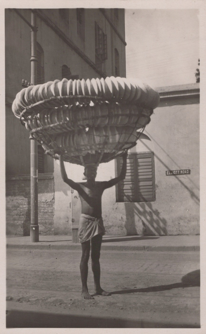 Elliott Road Calcutta India Head Load Vendor Basket 1920s - RPPC Photo Postcard