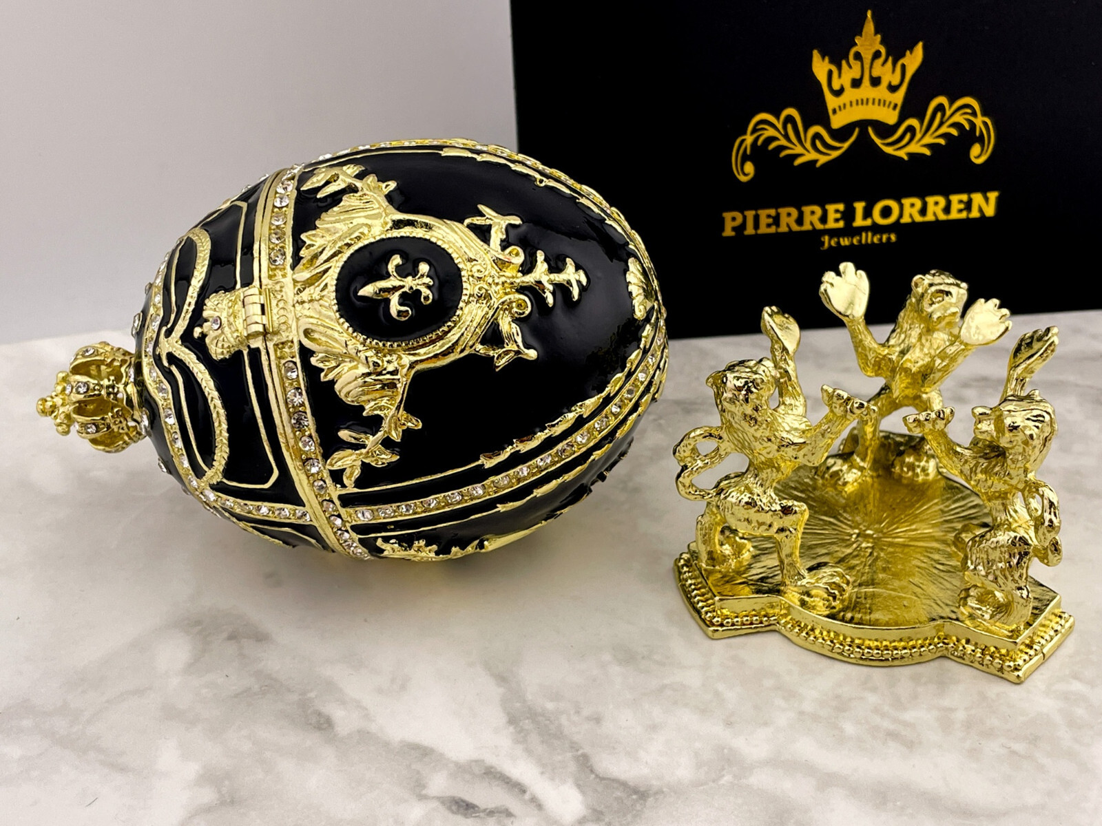 Mourning EGG Faberge trinket box Condolence Sympathy Memorial Pure Gold decor