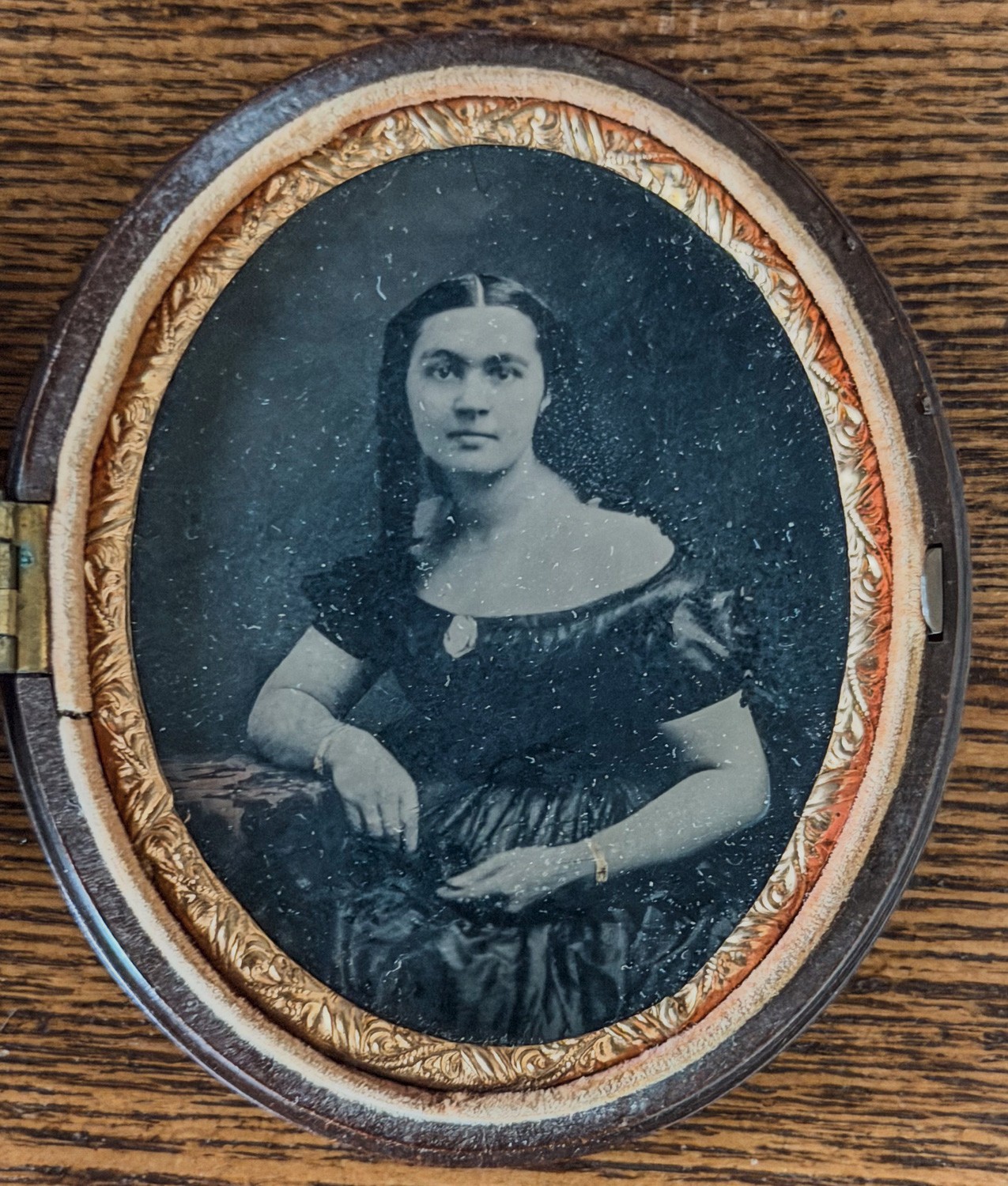 Beautifully Posed Tintype of a Woman in a 9th Plate Oval Spray of Fruit Union Ca