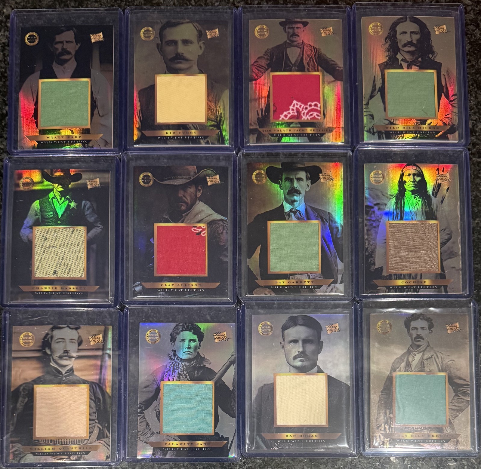 Wild West Pieces of the Past Cloth Relics Set - Wyatt Earp, Pat Garret, Cochise