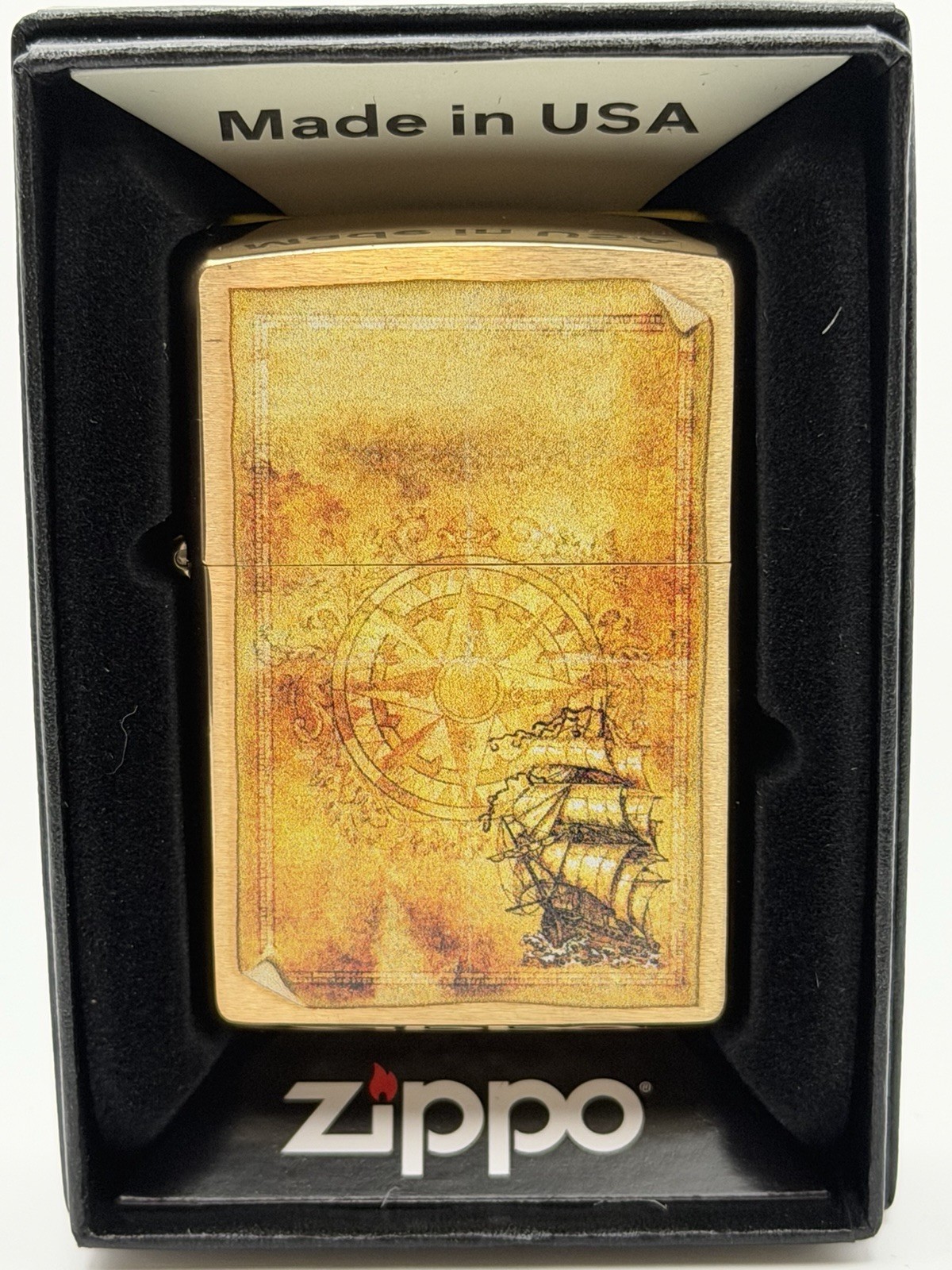2023 Nautical Compass & Tall Ship Brass Zippo Lighter NEW 48829