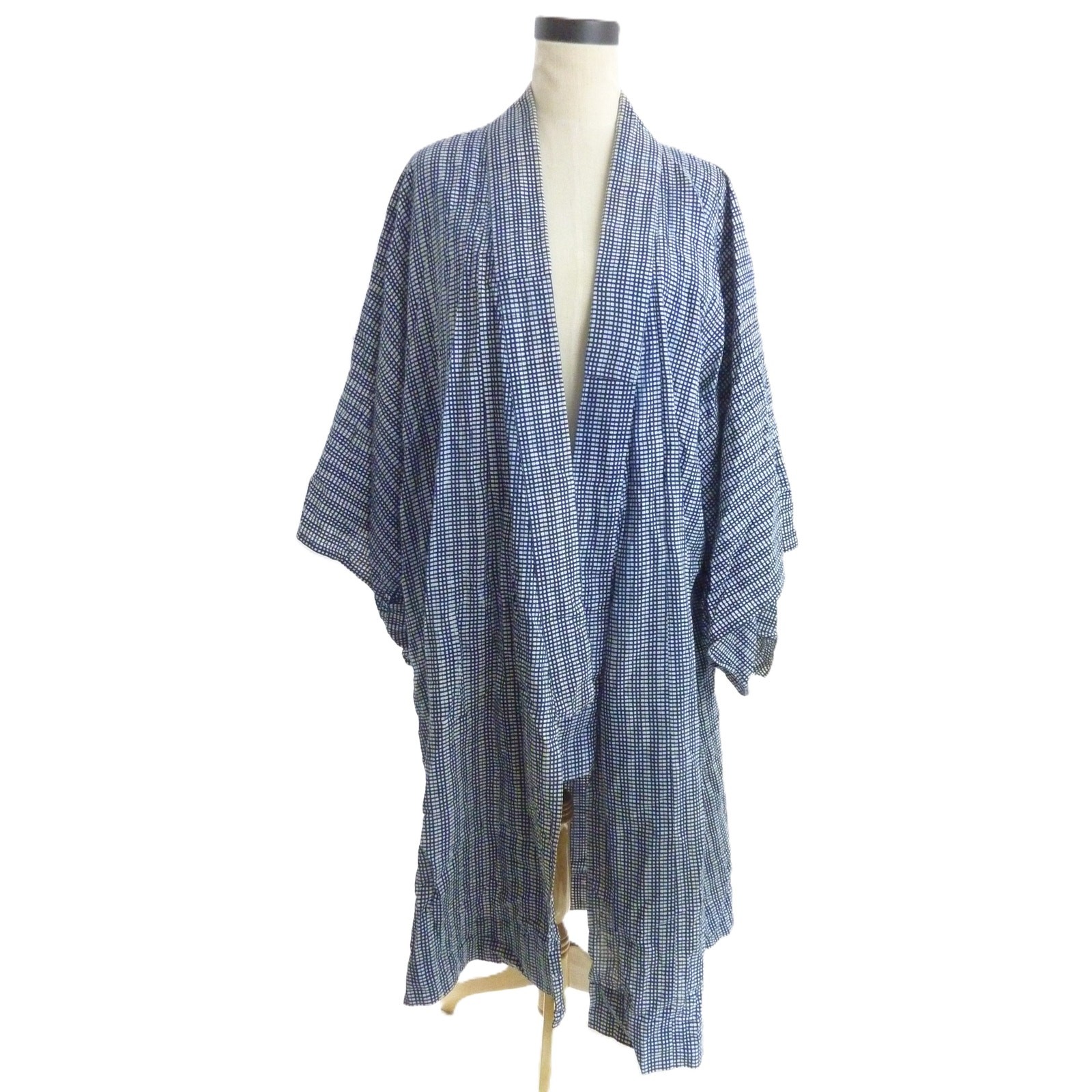 Vintage Mens Womens Japanese Blue Indigo Striped Kimono Robe Jacket Top