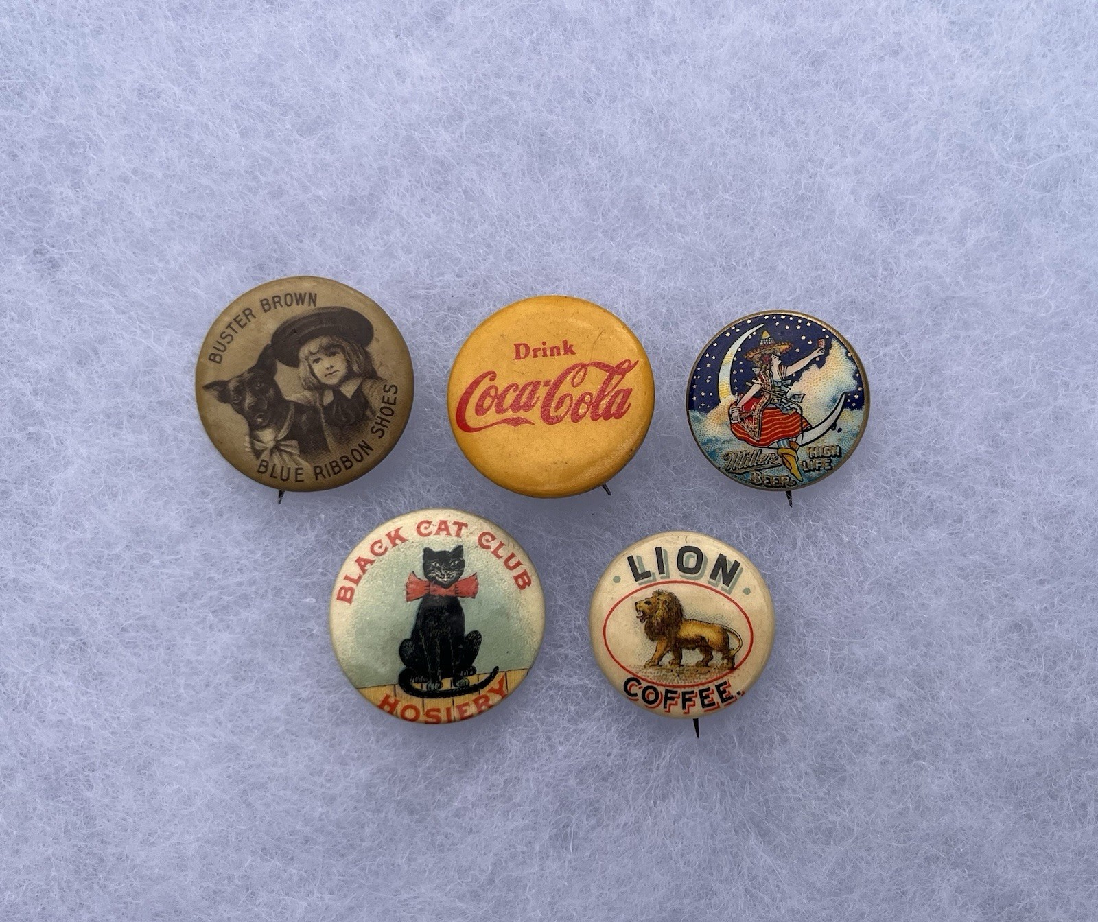 Lot Of Original Antique Advertising Pinbacks Miller Beer Coca Cola Buster Brown