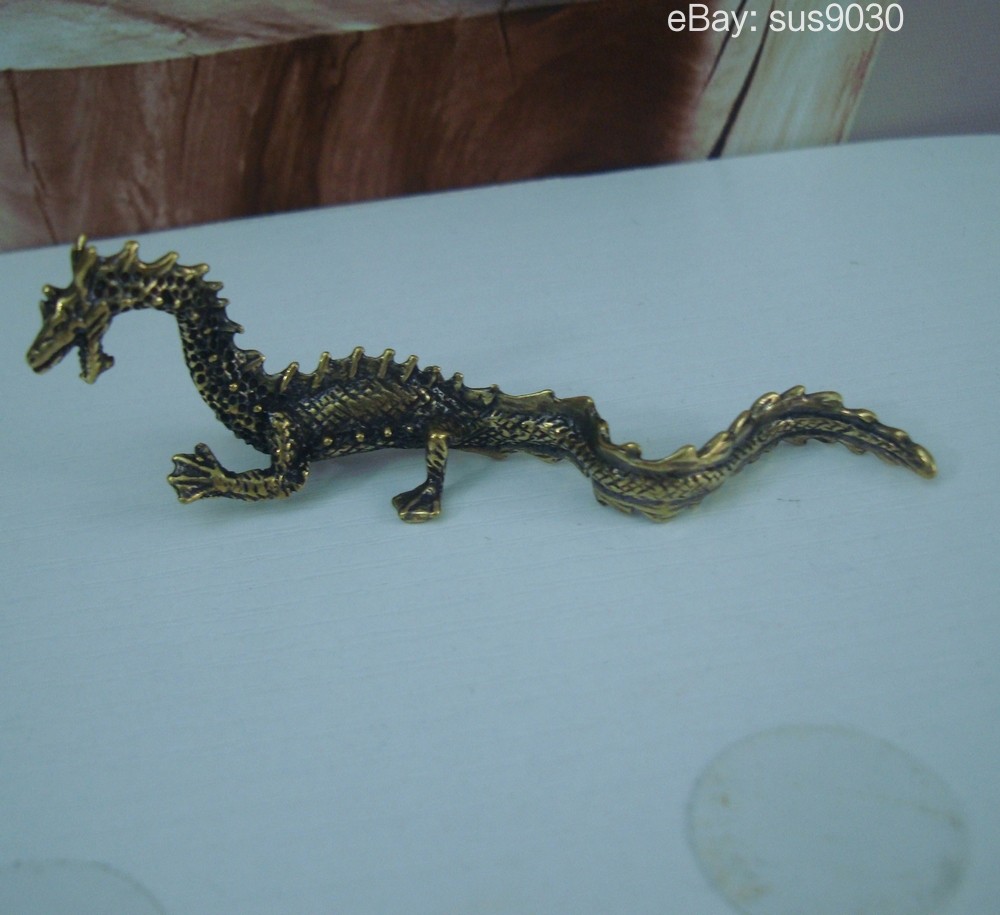 Vintage Solid Brass Chinese Flying Dragon Figurine Statue Home Decor
