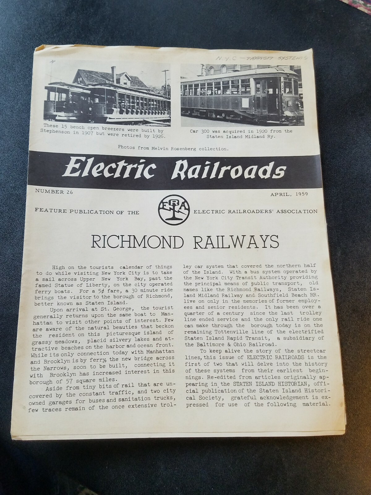 Vintage April 1959 Number 26 Electric Railroads Richmond Railways Pamphlet
