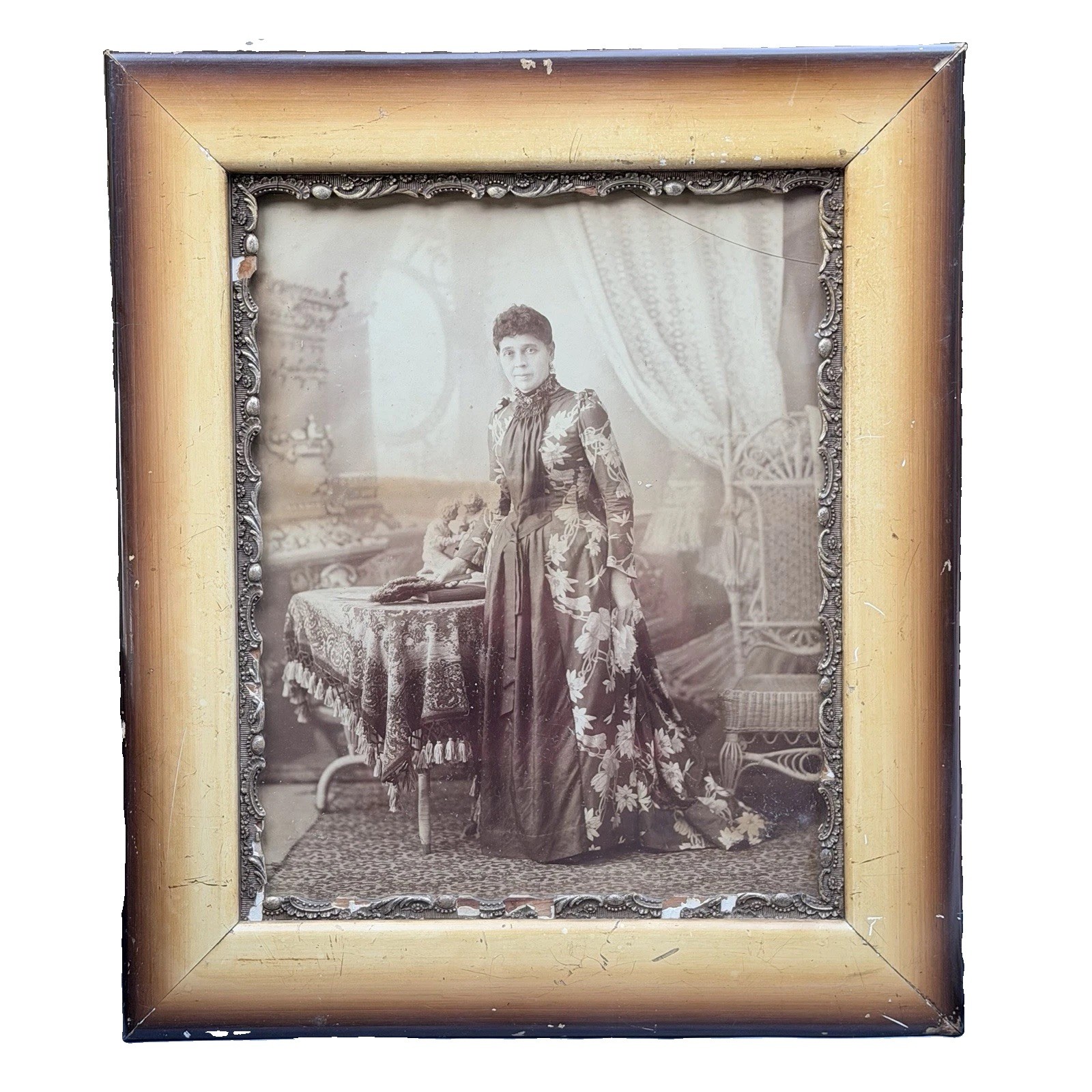 Antique Victorian Woman Portrait Photo Ornate Gilt Frame 19x22 XL  READ 1800s