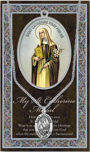 St. Catherine of Siena Medal Necklace with Embossed Holy Pamphlet