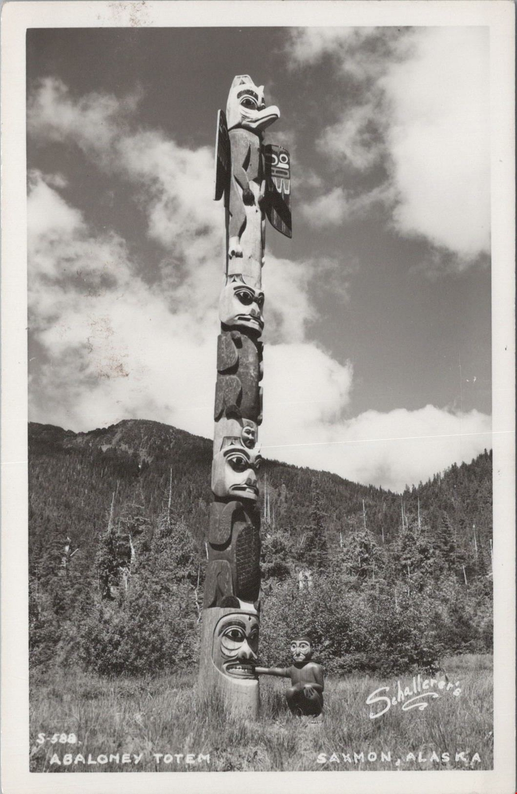 RPPC Postcard Abaloney Totem Saxman Alaska AK 
