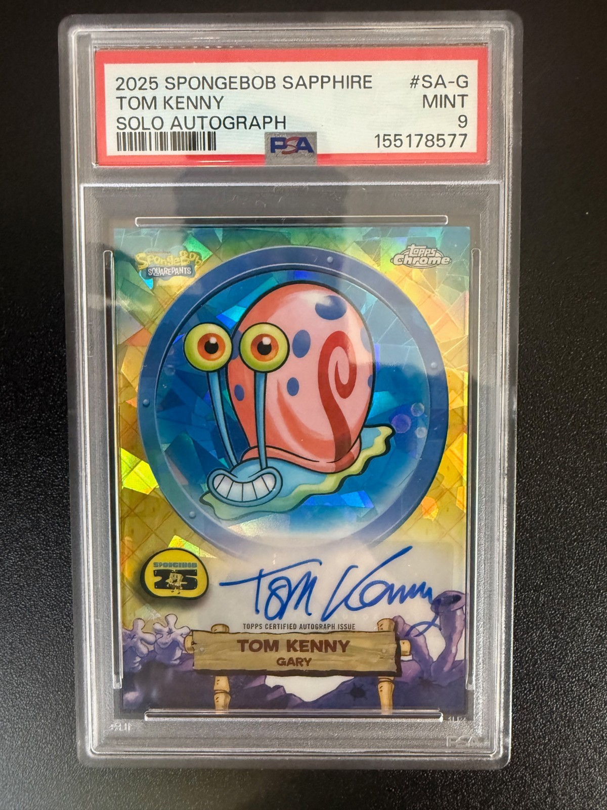 2025 Topps Chrome SpongeBob Sapphire Tom Kenny Gary Solo Autograph SA-G PSA9