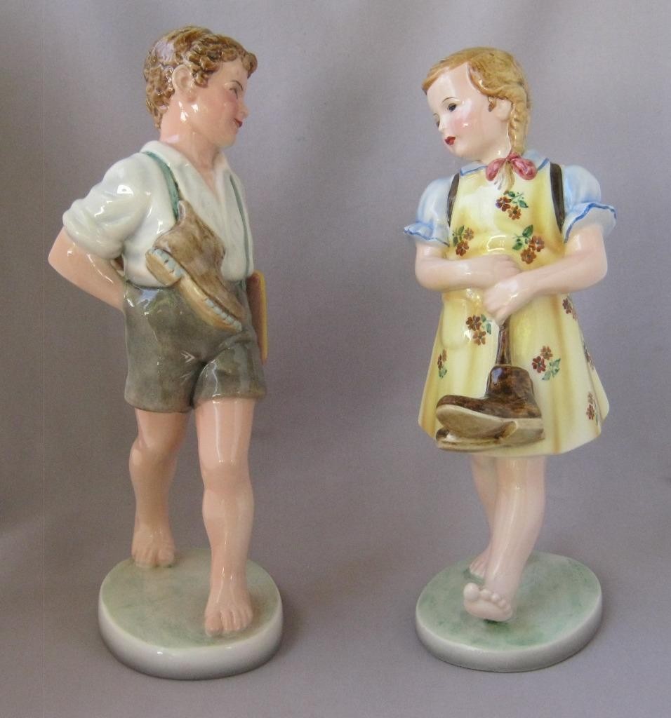 Exquisite Set Keramos Dakon Glass Porcelain School Boy Girl Wien Austria Vienna