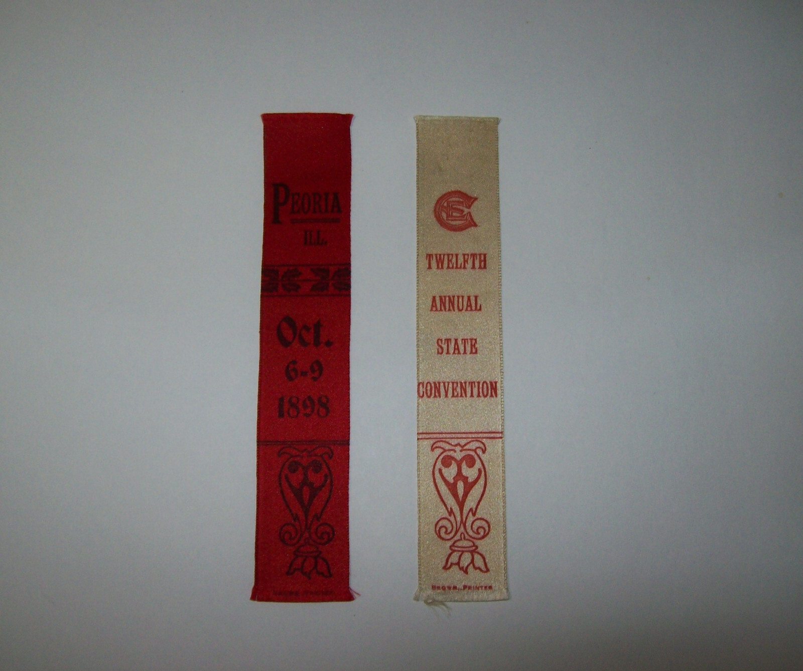 Vintage Antique 1898 Ribbons 12th Annual State Convention Peoria Illinois