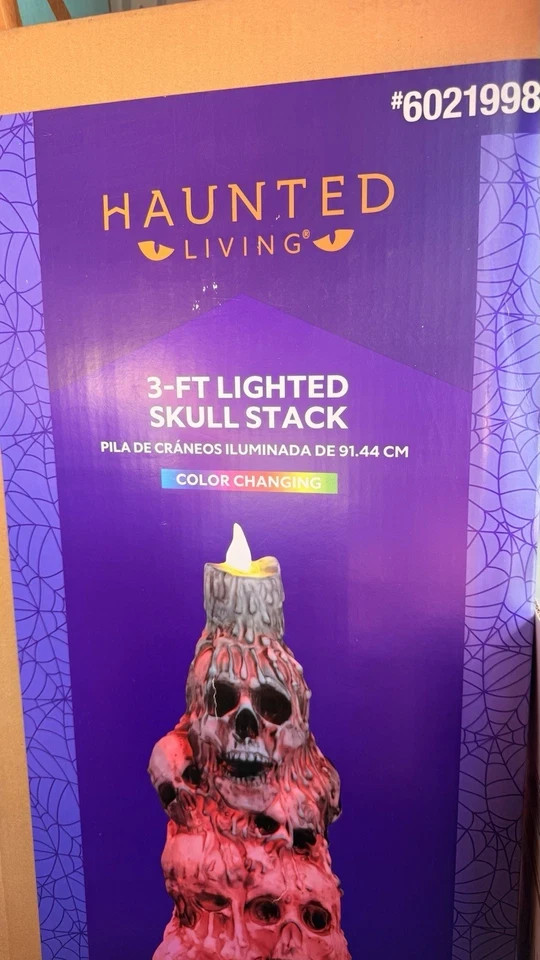 Halloween Haunted Living 3\' Ft LED Lighted Skull Stack Animated Home Decor NEW 