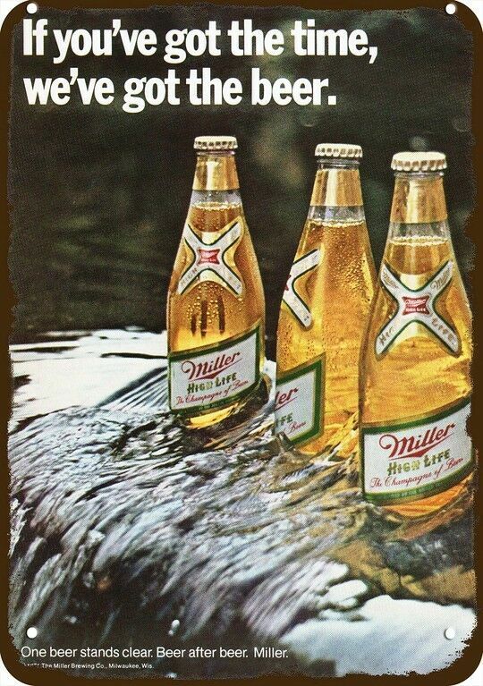 1971 MILLER BEER -Champagne of Beer- Vintage-Look DECORATIVE REPLICA METAL SIGN