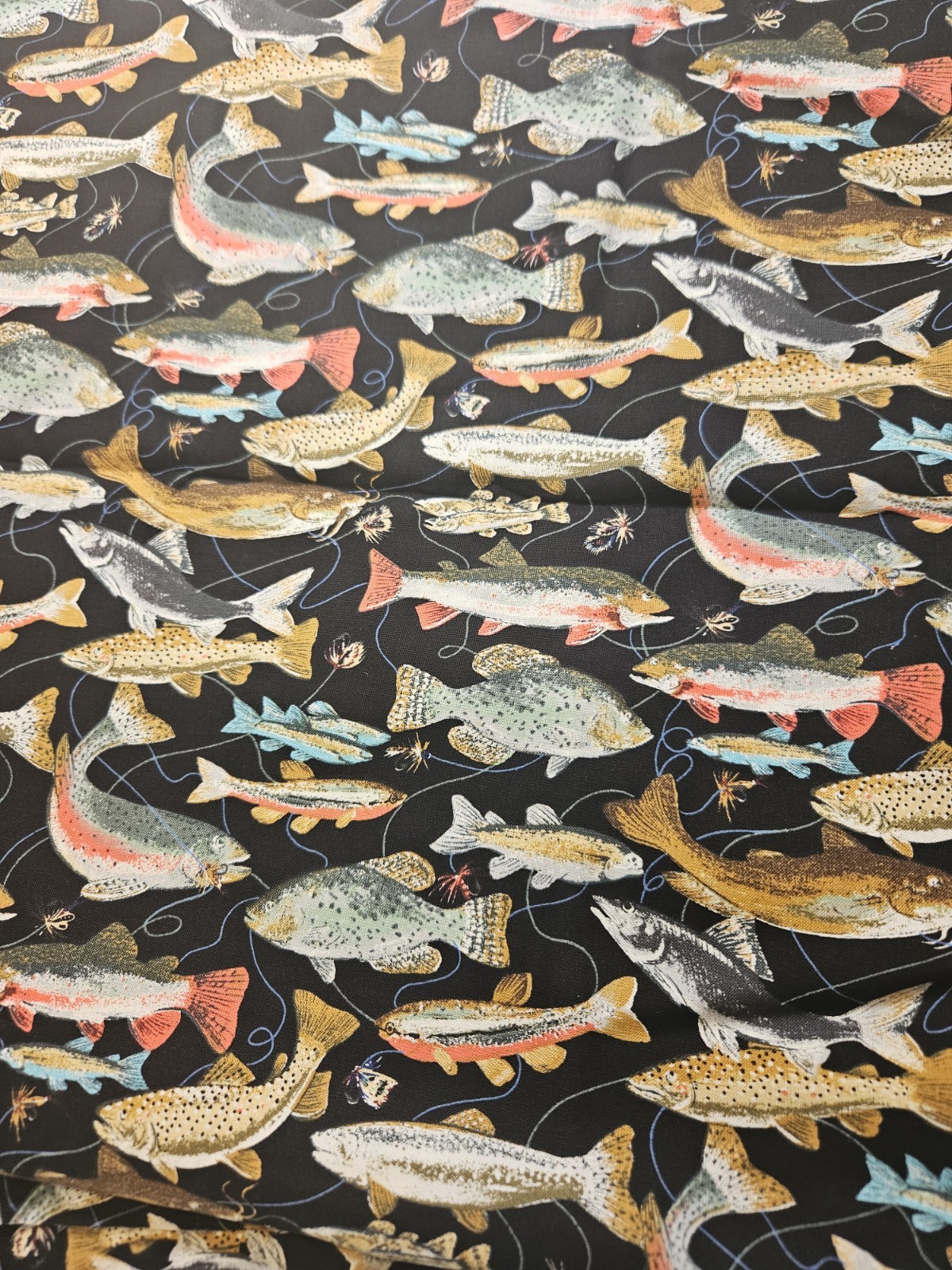 Vintage Fish Fabric Cotton Length Of 3 Yards 44\