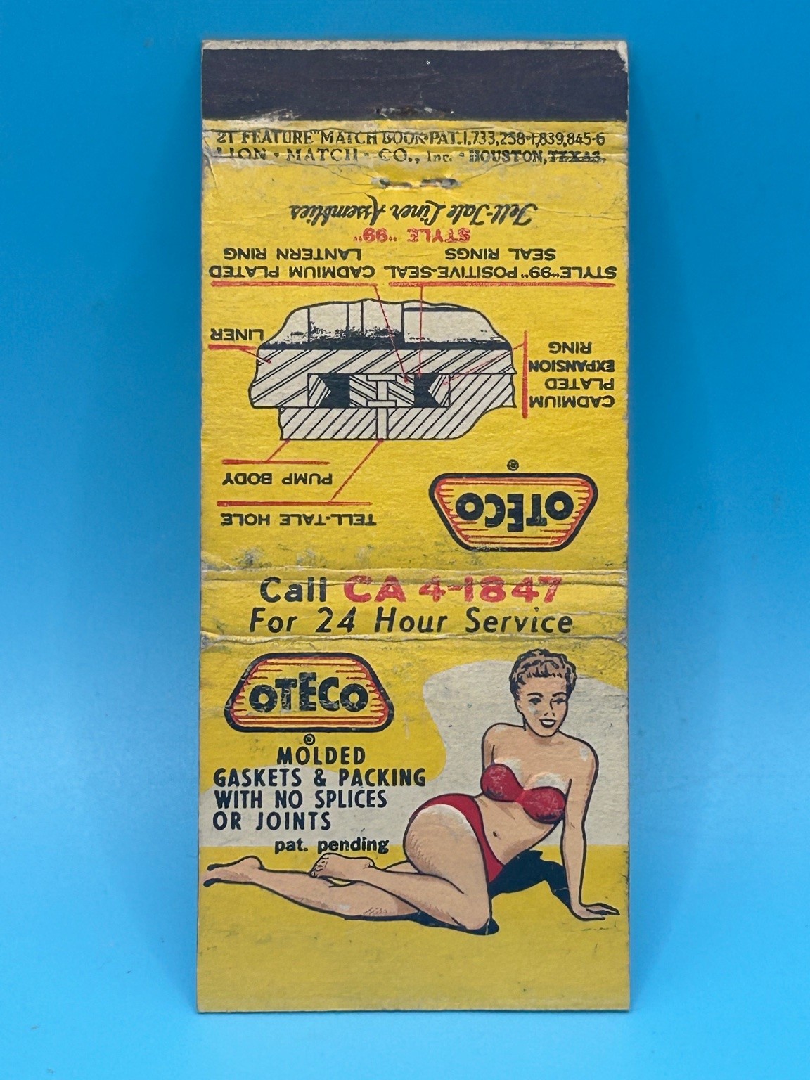 Vintage OTECO Pin-Up Girlie Matchbook Cover Houston Texas Industrial Ad