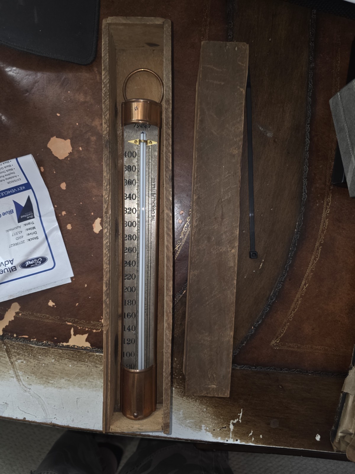 Vintage TYCOS Thermometer 80-400°F Grandal Petite Co New York w/ Wood Case