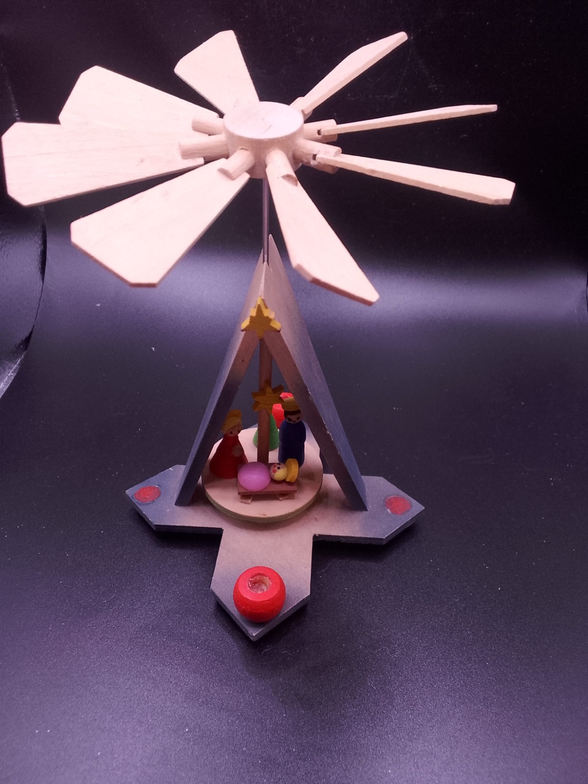 Vintage Volkskunst German Christmas Pyramid Candle Carousel Baby Jesus in Manger