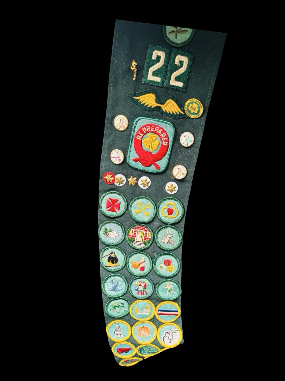 Vintage 1950s Girl Scouts Sash Merit Badges & Pins Rockwood National Camp