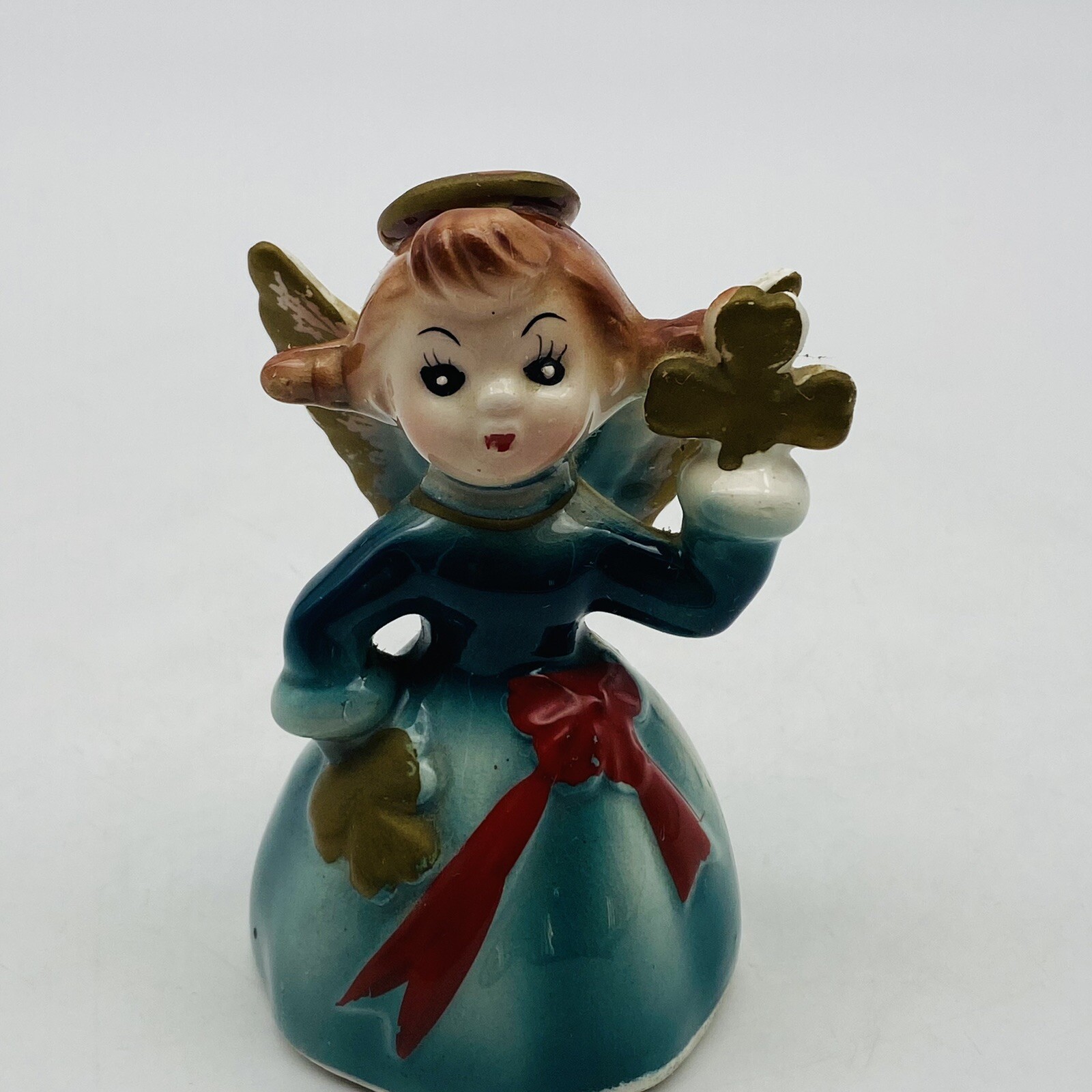 Vintage Ceramic Angel Bell holding Clover? Scarry Eyes